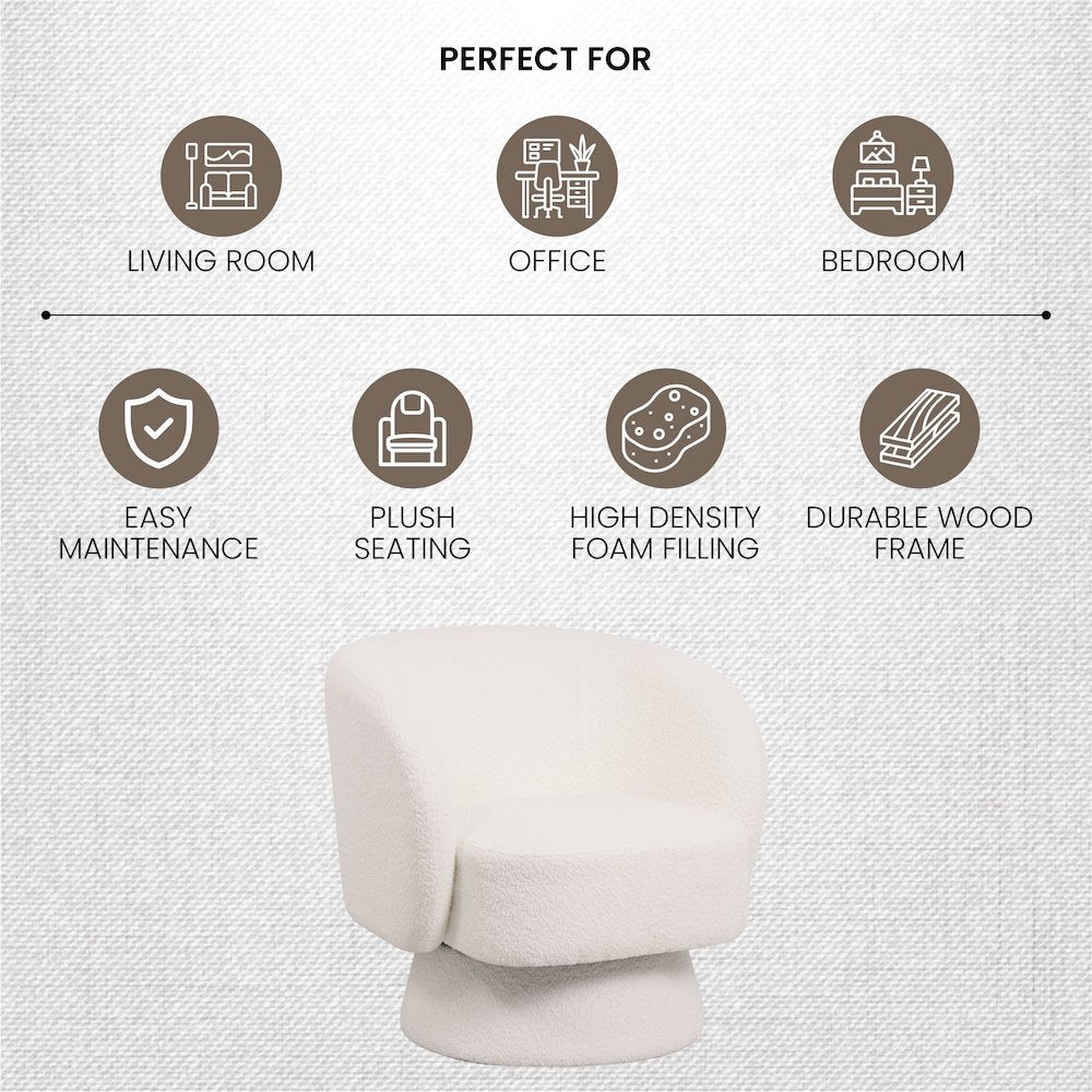 Raze Collection Modern Accent Chair in White Boucle