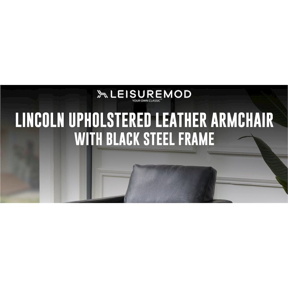 Lincoln Leather Accent Armchair With Black Steel Frame in Black