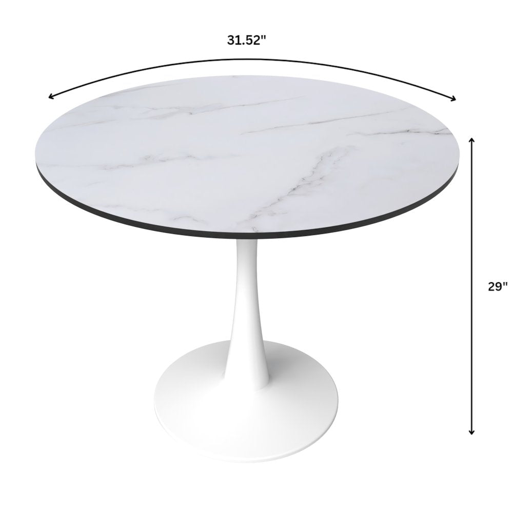 Bristol 31" round dining table White base with marbled MDF top