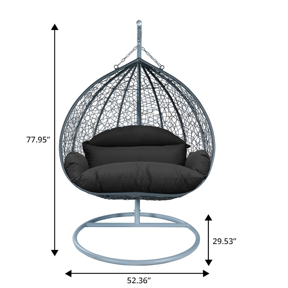 Recluse Collection Modern Outdoor Swing Chair Grey Frame with ES57 Black Cushion