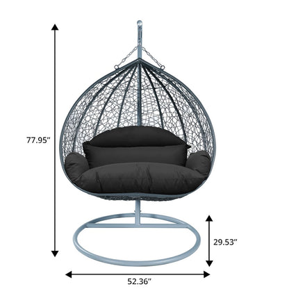 Recluse Collection Modern Outdoor Swing Chair Grey Frame with ES57 Black Cushion