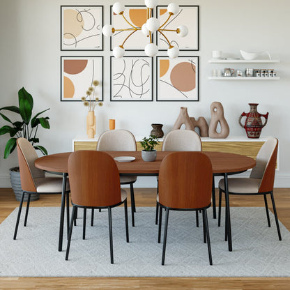 Tule Modern 71" Oval Dining Table with MDF Top and Black Steel Legs in Walnut