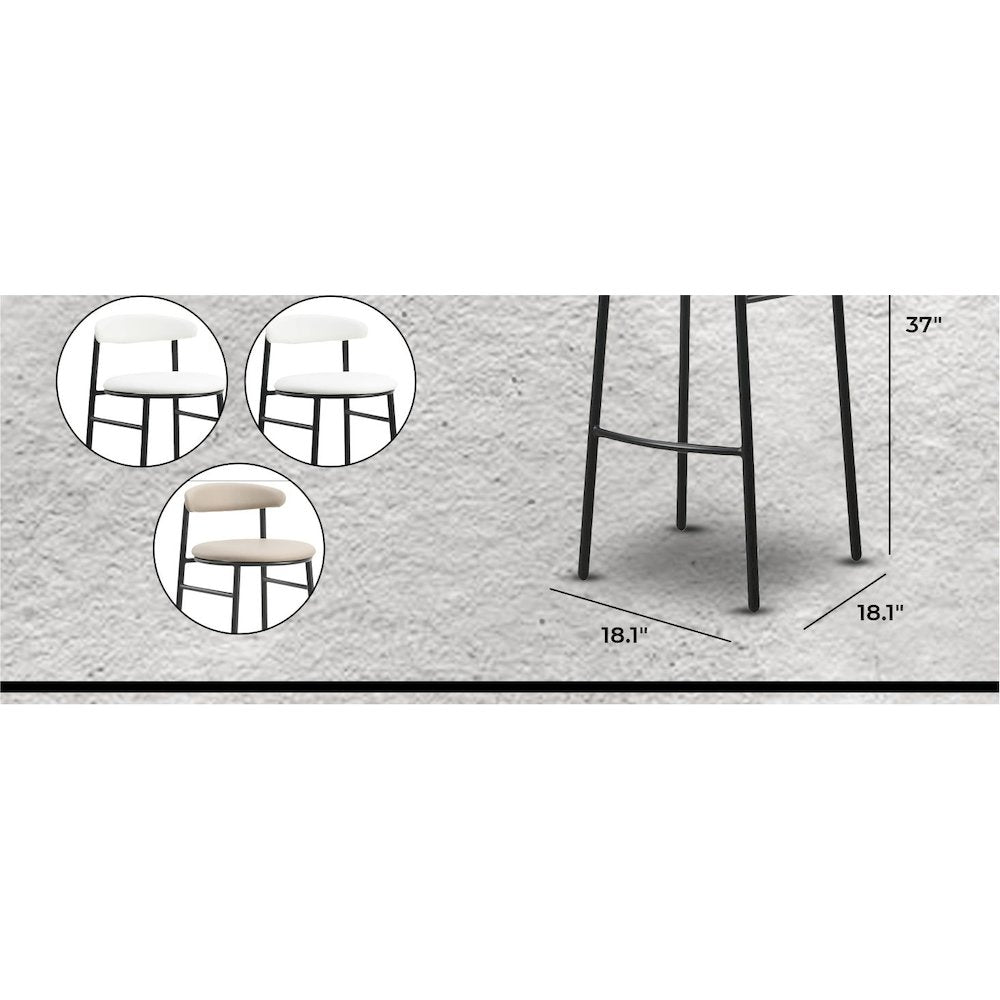 Lume Collection Modern Bar Stool in White