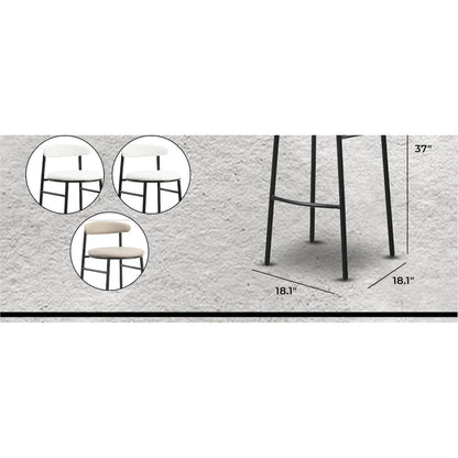 Lume Collection Modern Bar Stool in White