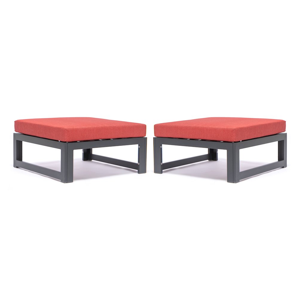 Chelsea Outdoor Patio Black Aluminum Ottomans With Cushions Set Of 2