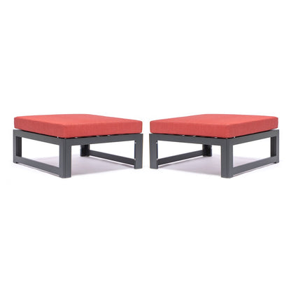 Chelsea Outdoor Patio Black Aluminum Ottomans With Cushions Set Of 2