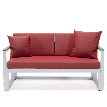 Chelsea White Sectional With Adjustable Headrest & Coffee Table With Cushions