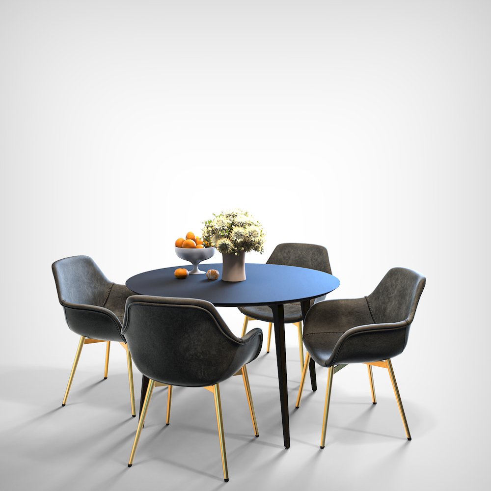 Markley Modern Leather Dining Arm Chair With Gold Metal Legs Set of 2
