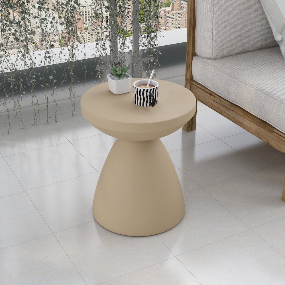 Dune Collection Fiberglass Outdoor Side Table in Beige