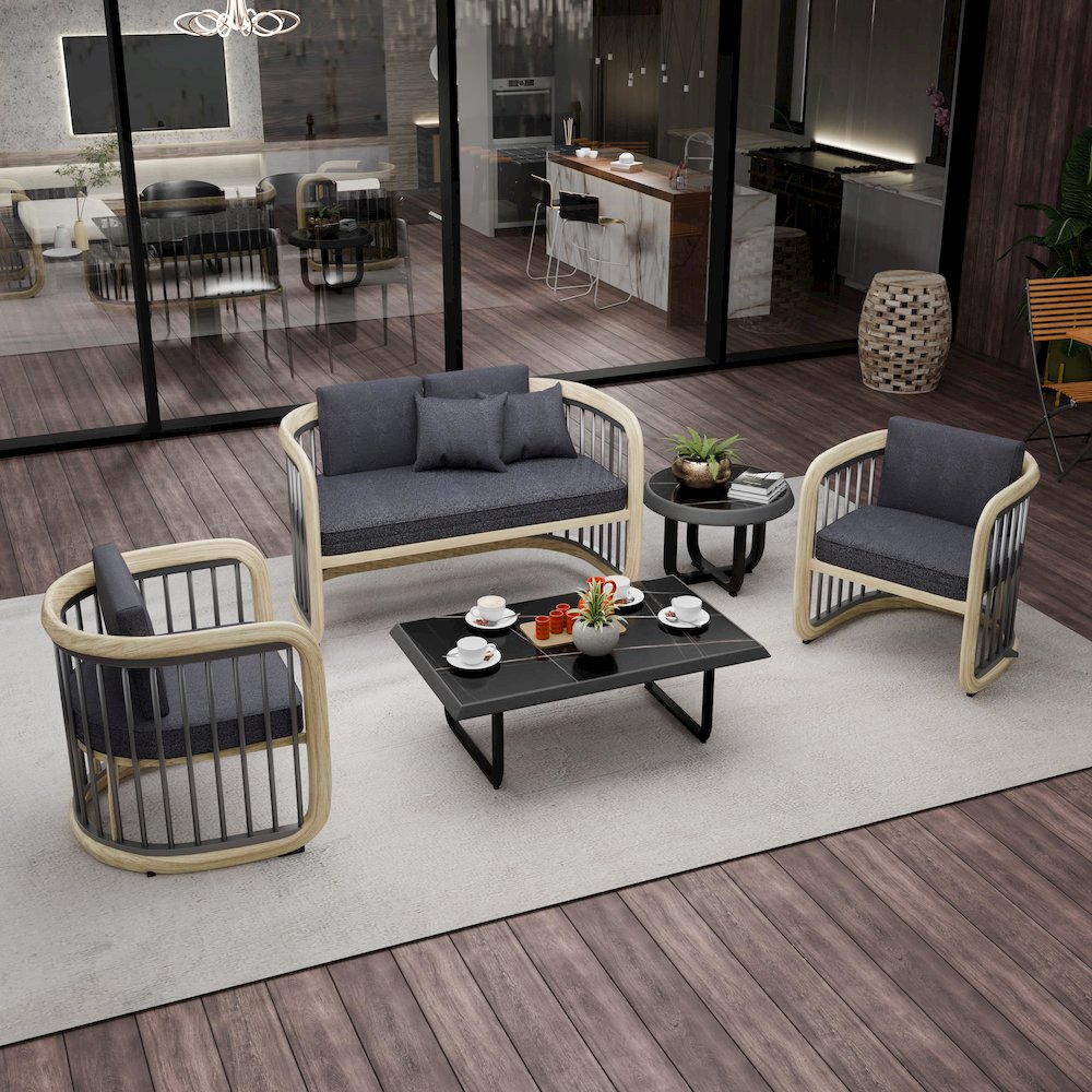 Klyra 5-Piece Aluminum Conversation Set with 2 accent chair in Grey