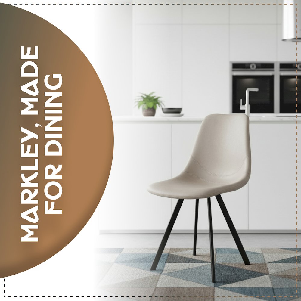 Markley Modern Leather Dining Chair With Metal Legs, Light Grey