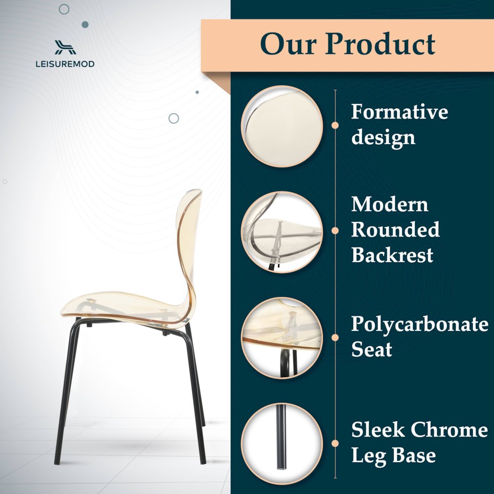 Modern Oyster Transparent Side Chair in Black Base
