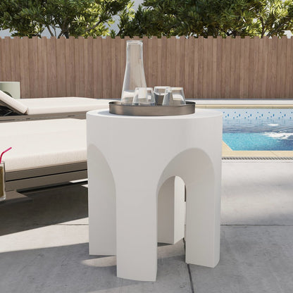 Crus Collection Fiberglass Outdoor Side Table in White