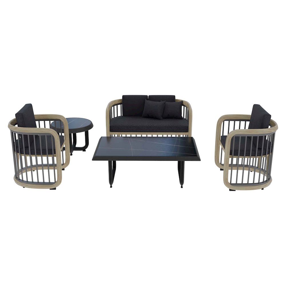 Klyra 5-Piece Aluminum Conversation Set with 2 accent chair in Grey