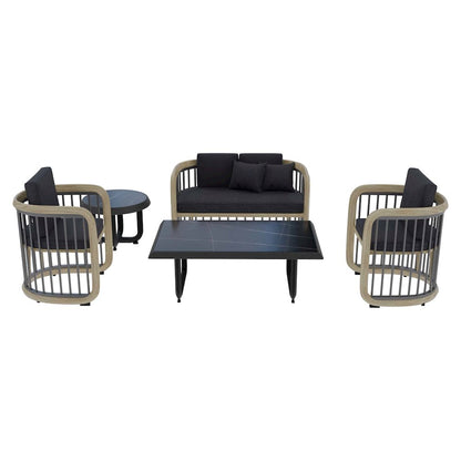 Klyra 5-Piece Aluminum Conversation Set with 2 accent chair in Grey