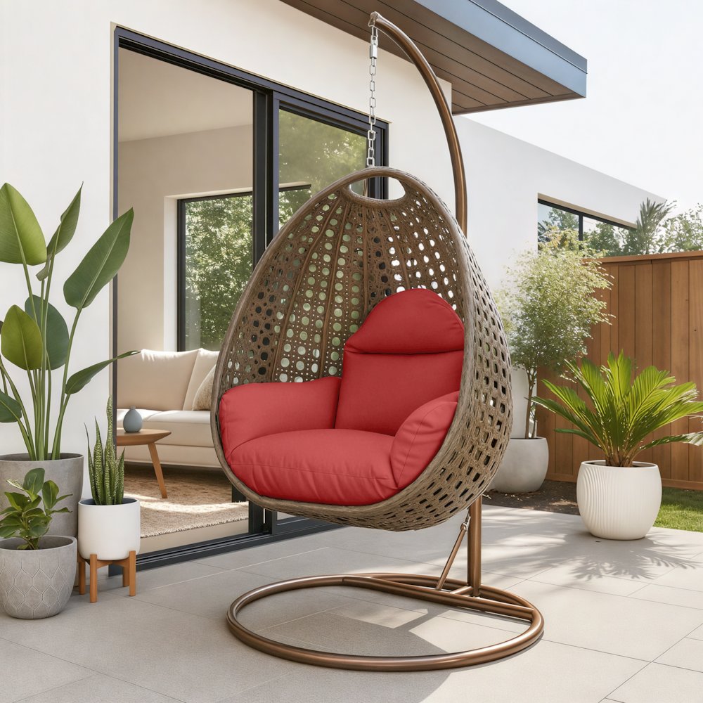 Beige Wicker Hanging Egg Swing Chair