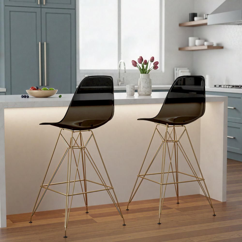 Cresco Counter Height Chair With Eiffel Gold Base In Transparent Black