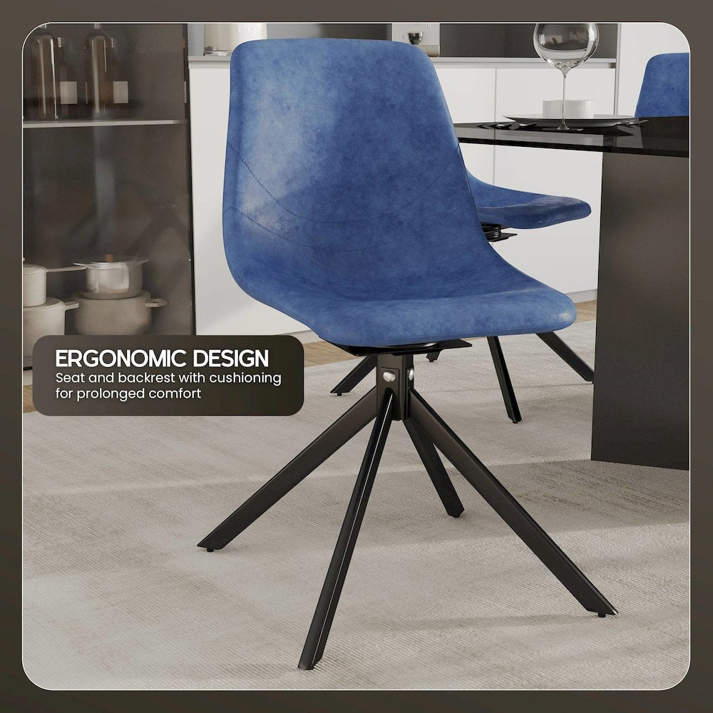 Markley Modern Leather Swival Dining Chair With Metal Legs in Blue