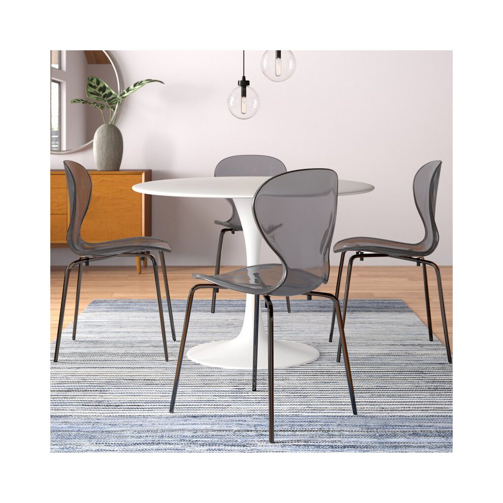 Modern Oyster Transparent Side Chair in Black Base set of 2