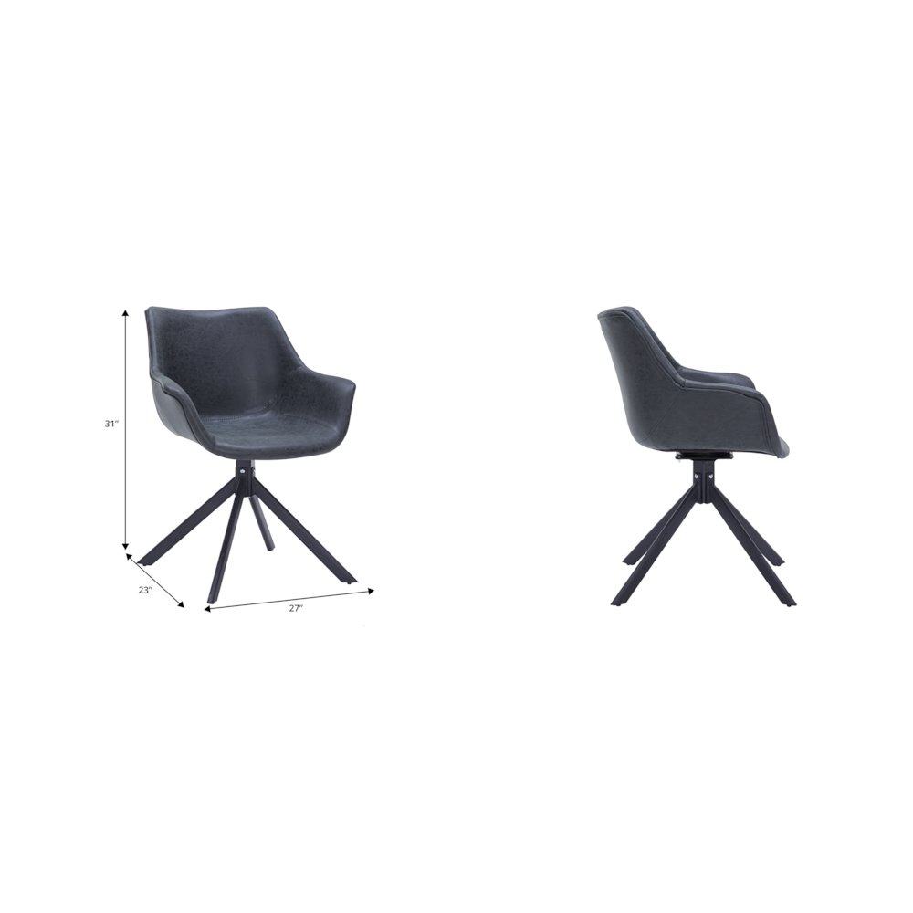 Markley Modern Leather Dining Swival Arm Chair in Black