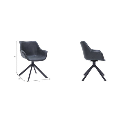 Markley Modern Leather Dining Swival Arm Chair in Black