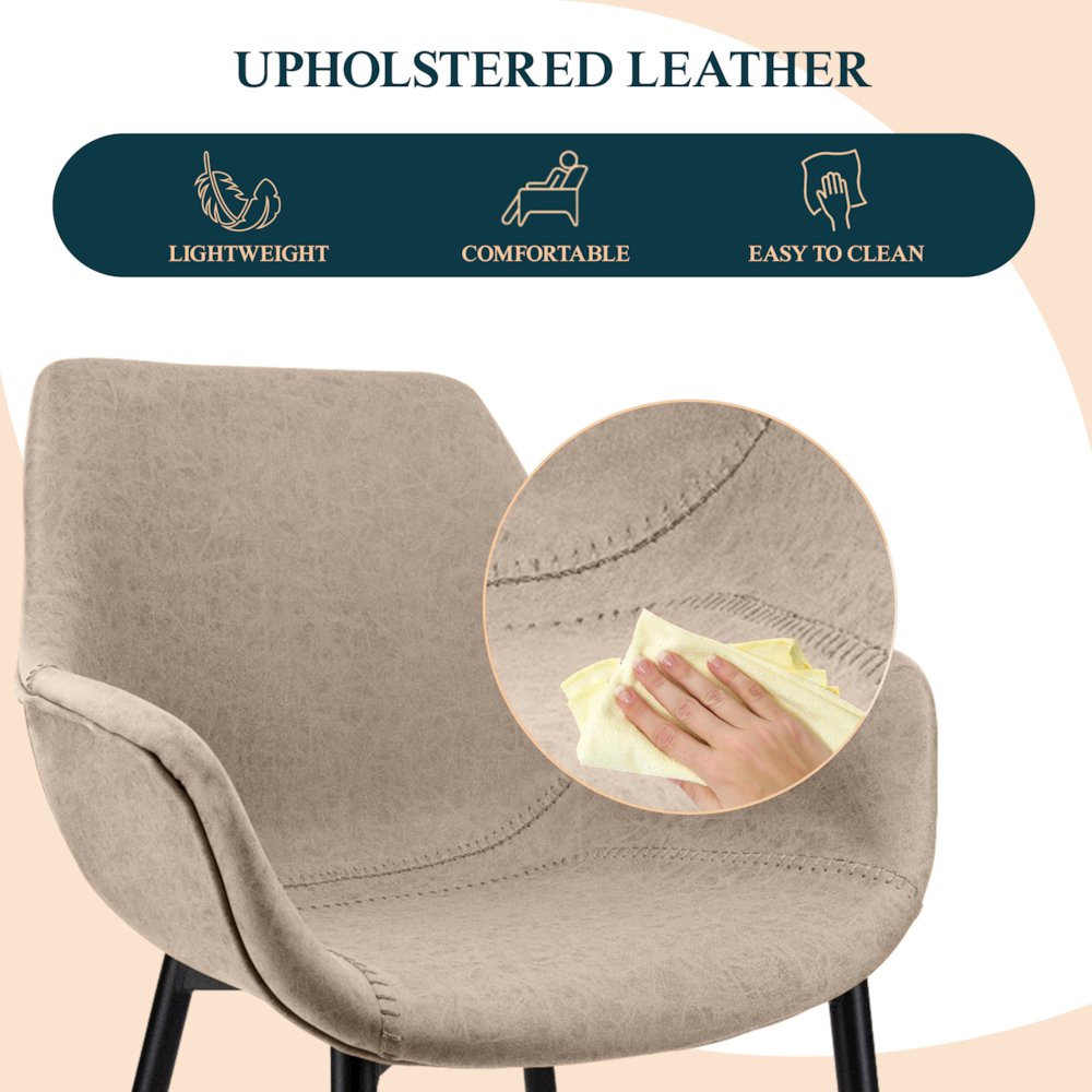 Markley Modern Leather Dining Arm Chair Set of 4 in Taupe