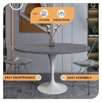 Verve Collection 48 Round Dining Table, White Base with Sintered Stone Grey Top