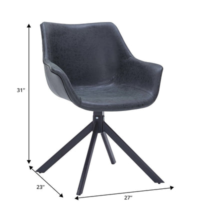 Markley Modern Leather Dining Swival Arm Chair in Black