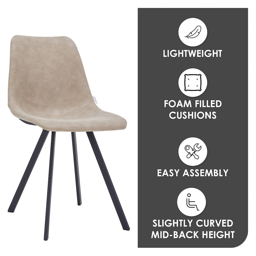 Markly Modern Leather Dining Chair With Metal Legs in Taupe Set of 2