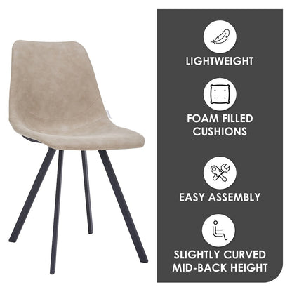 Markly Modern Leather Dining Chair With Metal Legs in Taupe Set of 2