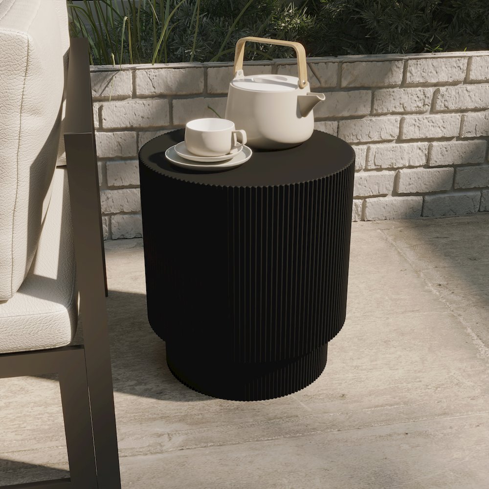 Eden Collection Fiberglass Outdoor Side Table in Black