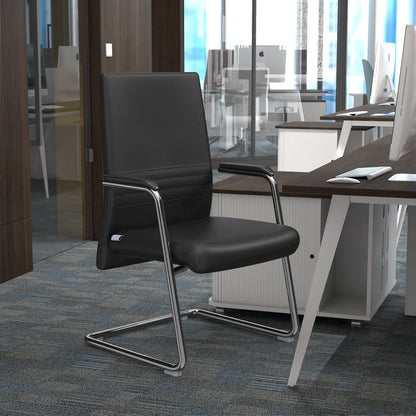 Aleen Series Guest Office Chair In Black Leather