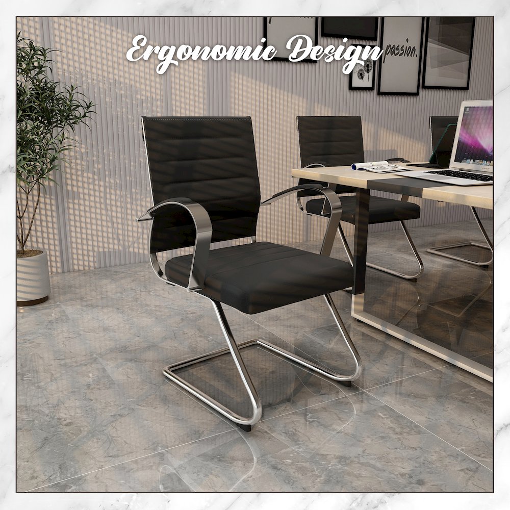 Benmar Home Leather Guest Office Chair in Black