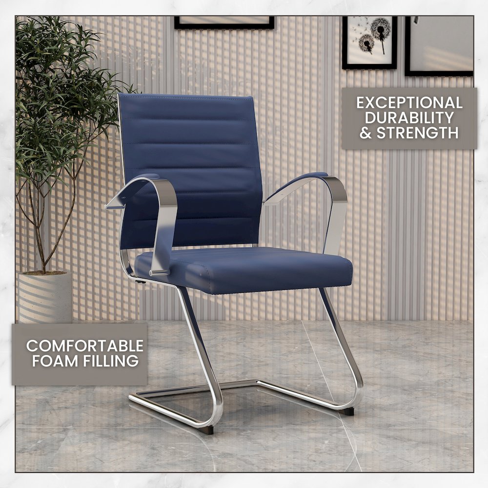 Benmar Home Leather Guest Office Chair in Navy Blue