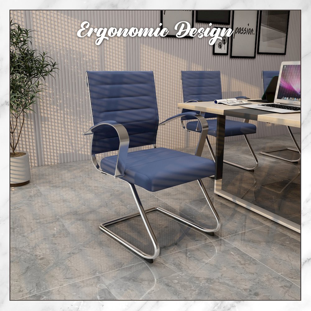 Benmar Home Leather Guest Office Chair in Navy Blue