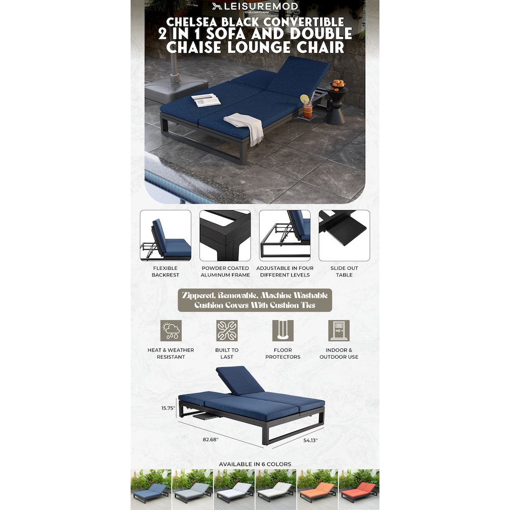 Chelsea Convertible Lounge Reclining Double Chaise With Cushions