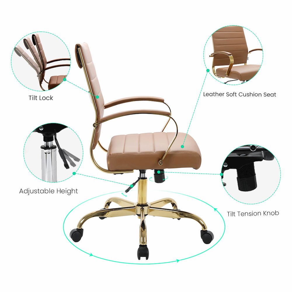 Benmar Home Leather Office Chair With Gold Frame