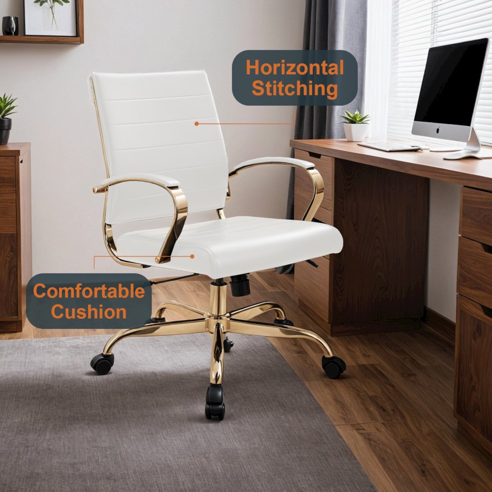 Benmar Home Leather Office Chair With Gold Frame