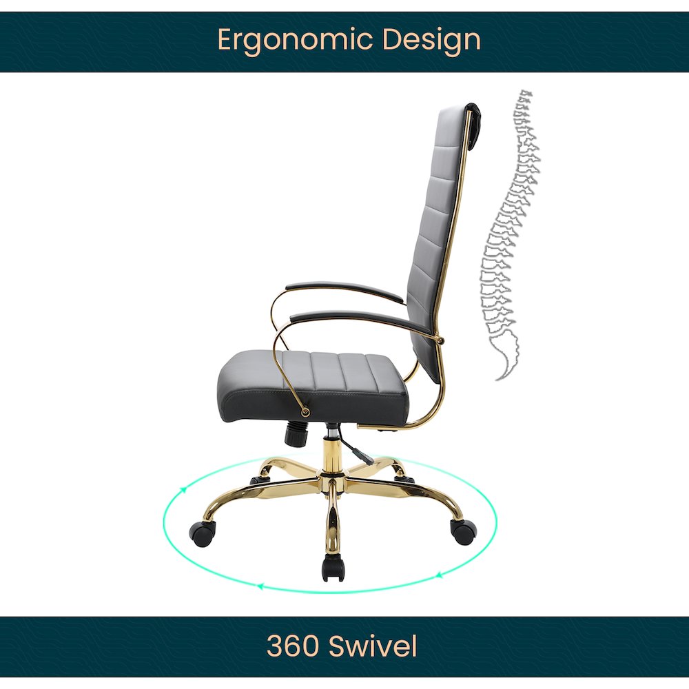 Benmar High-Back Leather Office Chair With Gold Frame