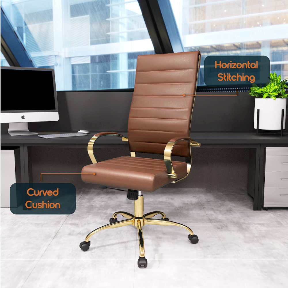 Benmar High-Back Leather Office Chair With Gold Frame