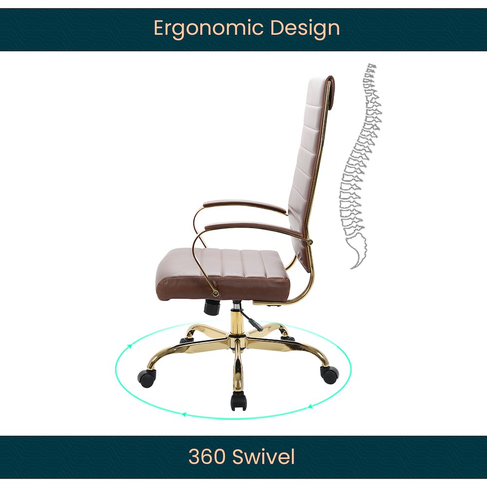 Benmar High-Back Leather Office Chair With Gold Frame