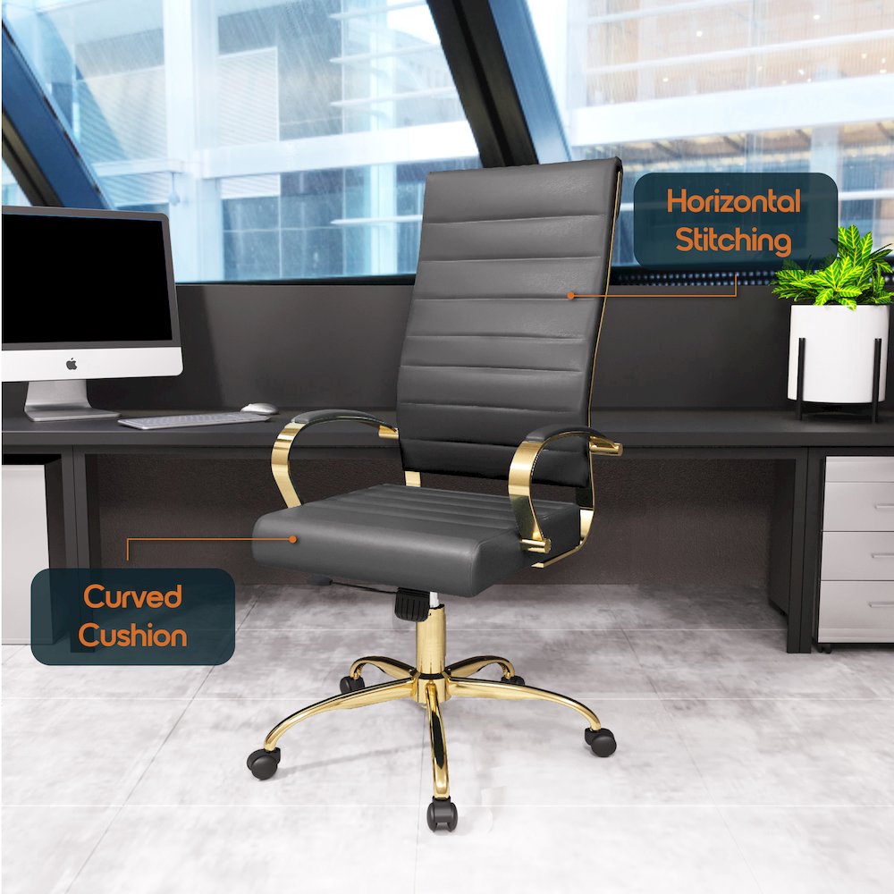 Benmar High-Back Leather Office Chair With Gold Frame