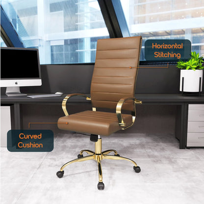 Benmar High-Back Leather Office Chair With Gold Frame