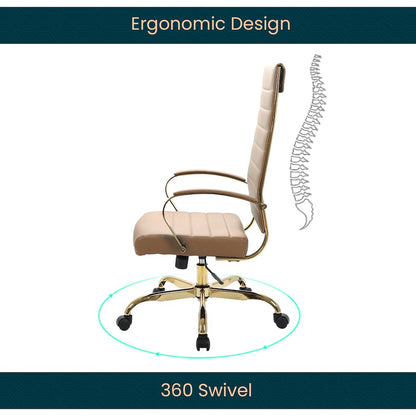 Benmar High-Back Leather Office Chair With Gold Frame
