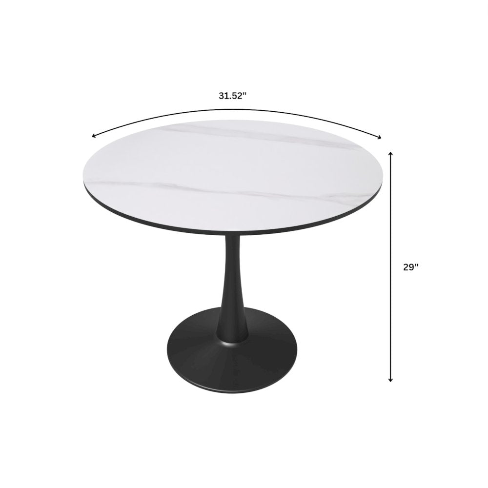 Bristol 31" round dining table Black base with White Sintered stone Top