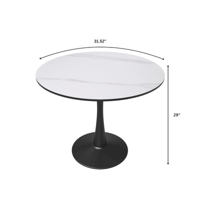 Bristol 31" round dining table Black base with White Sintered stone Top