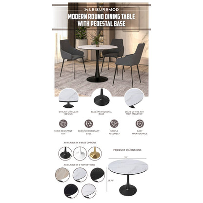 Bristol 35" round dining table Black base with marbled MDF top