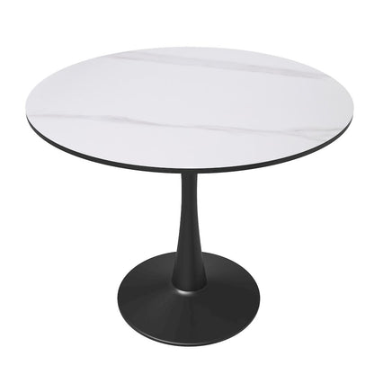 Bristol 35" round dining table Black base with White Sintered stone Top