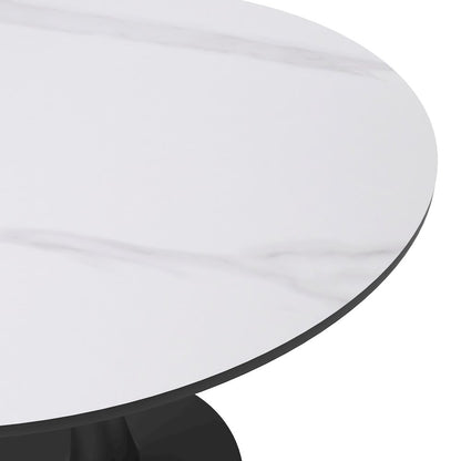 Bristol 35" round dining table Black base with White Sintered stone Top