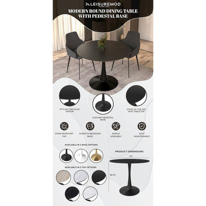 Bristol, 40" Round dining table in Black Base with Black top